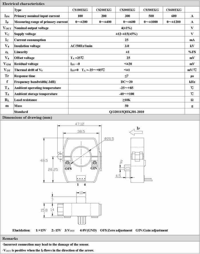 CS600EKG Open Loop Hall Effect Split Core Current Transducer